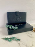 CHANEL Black Caviar Leather Long Wallet with Gold Hardware 