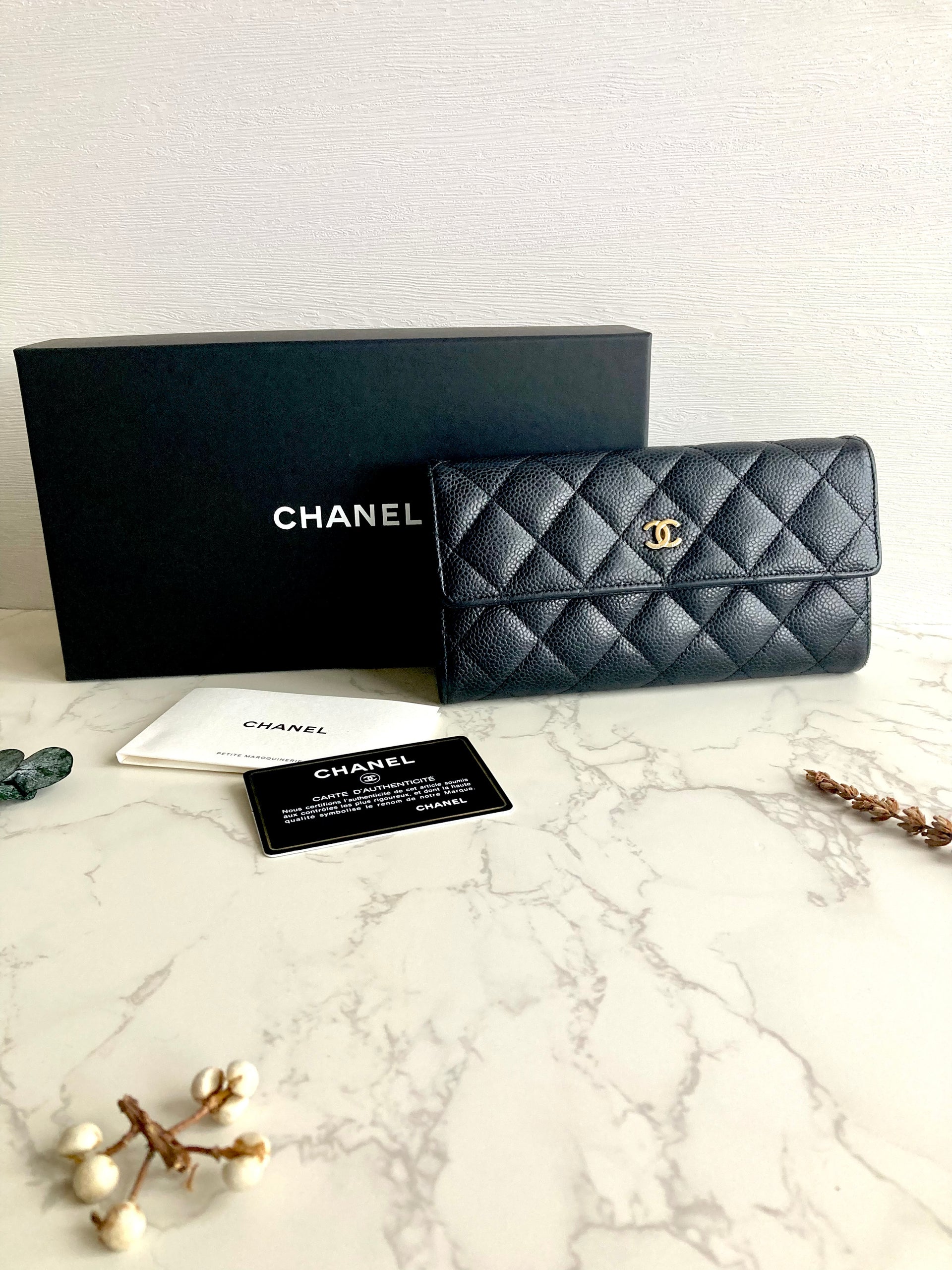 Chanel Gusset Flap Caviar Leather Wallet
