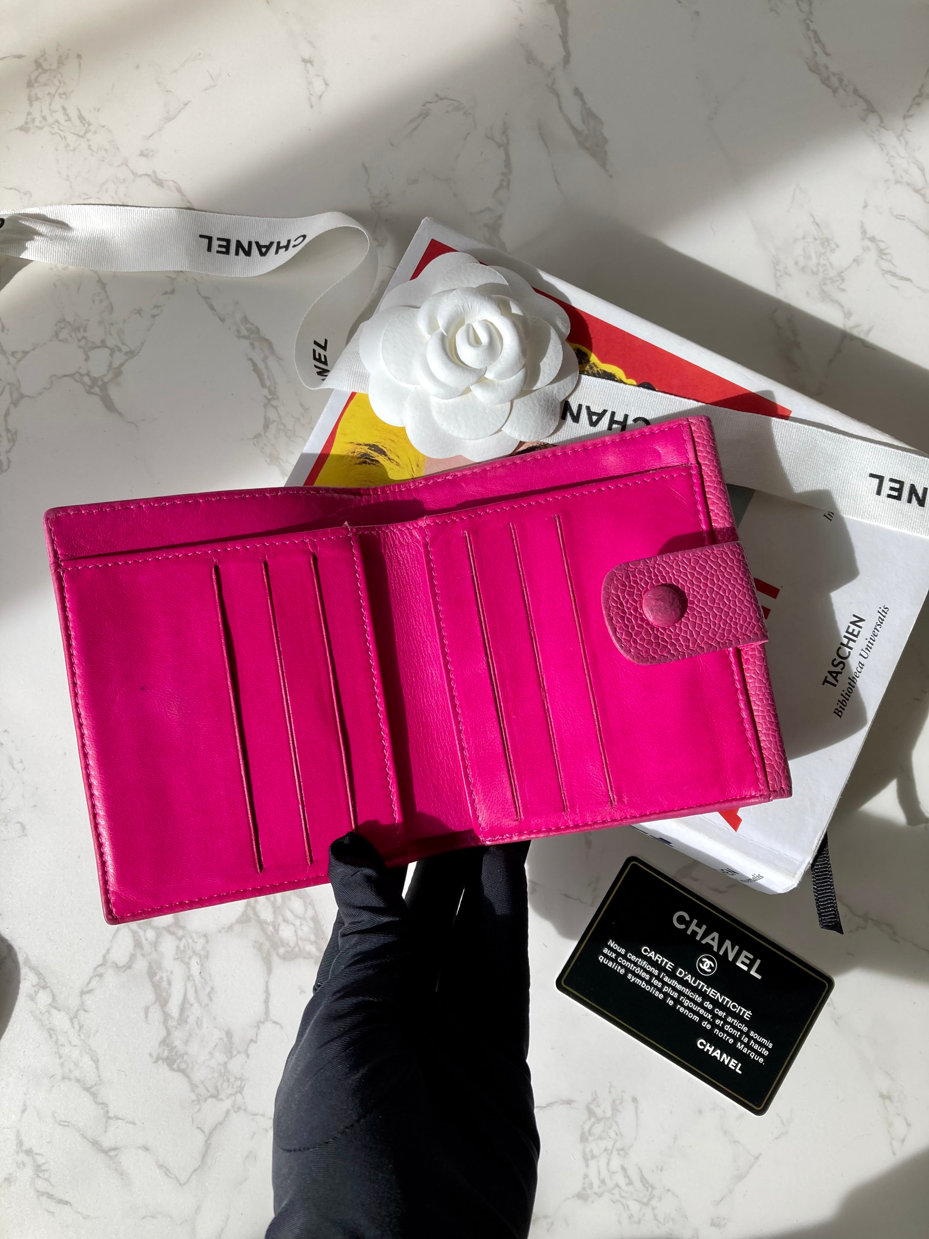 CHANEL Pink Caviar Leather Compact Wallet 