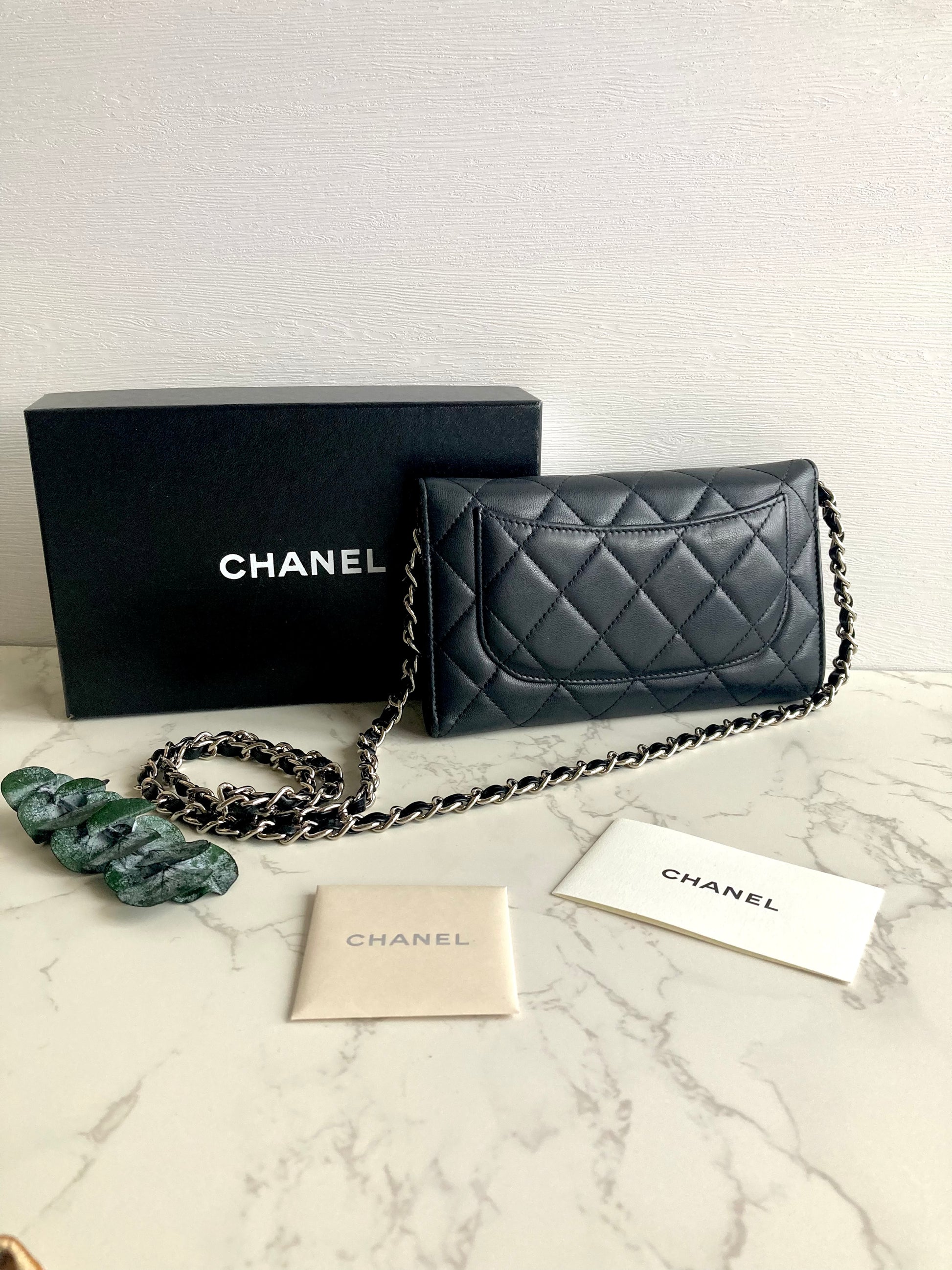 CHANEL Classic Lamb Skin Long Wallet (with Add-on Chain)