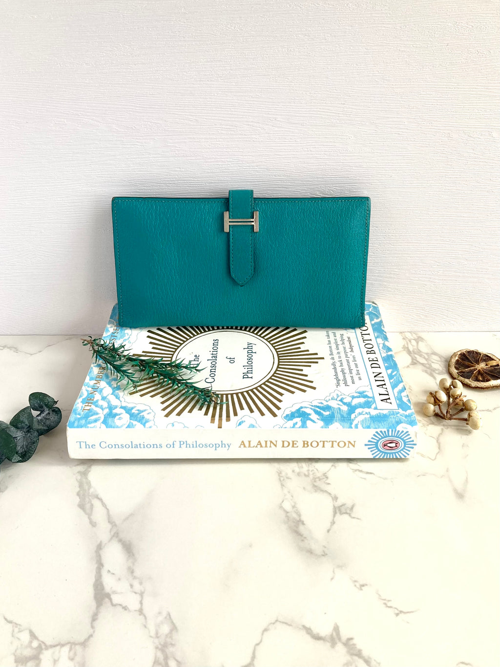 HERMES 7F Bleu Paon Bearn Bi-fold Long Wallet