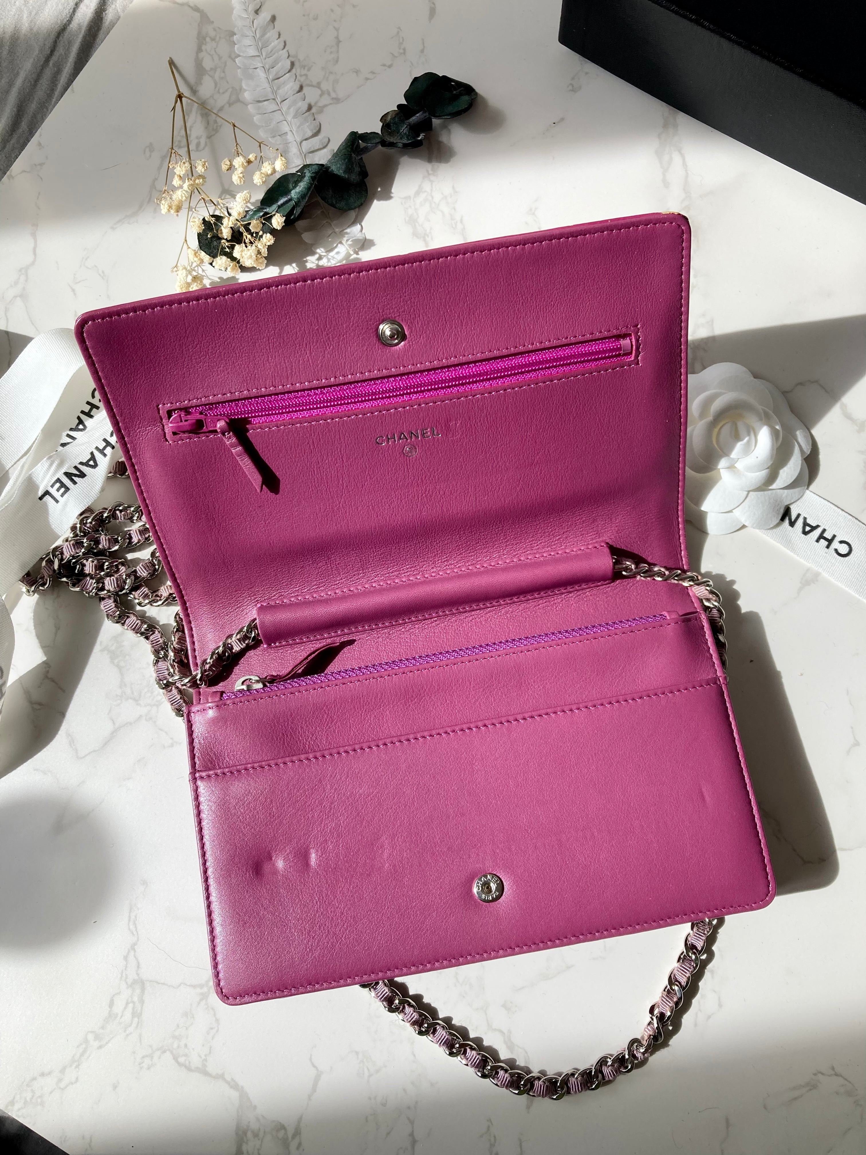 CHANEL Purple Patent Leather Wallet-On-Chain (WOC) 