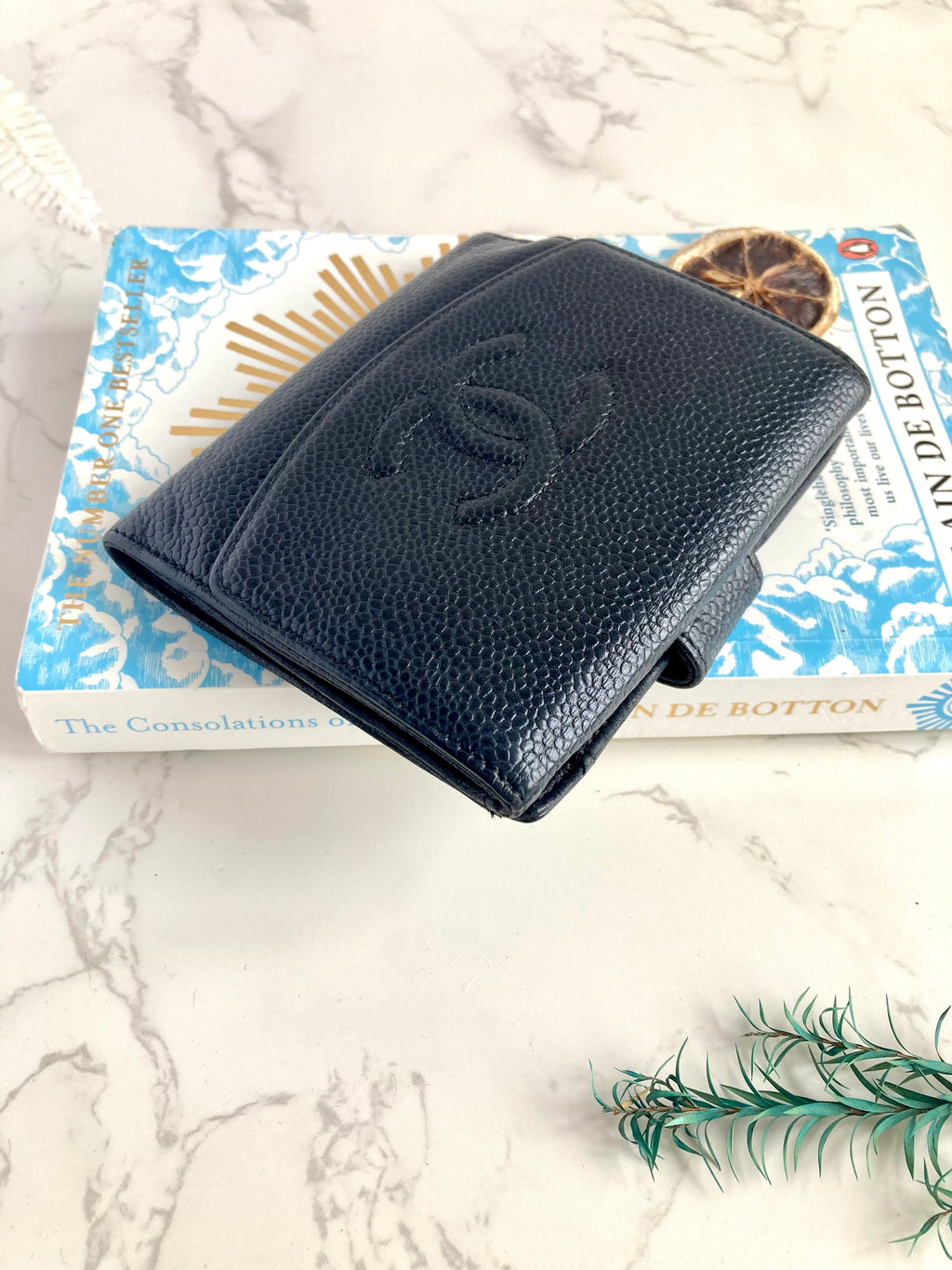 CHANEL Black Caviar Leather Compact Wallet