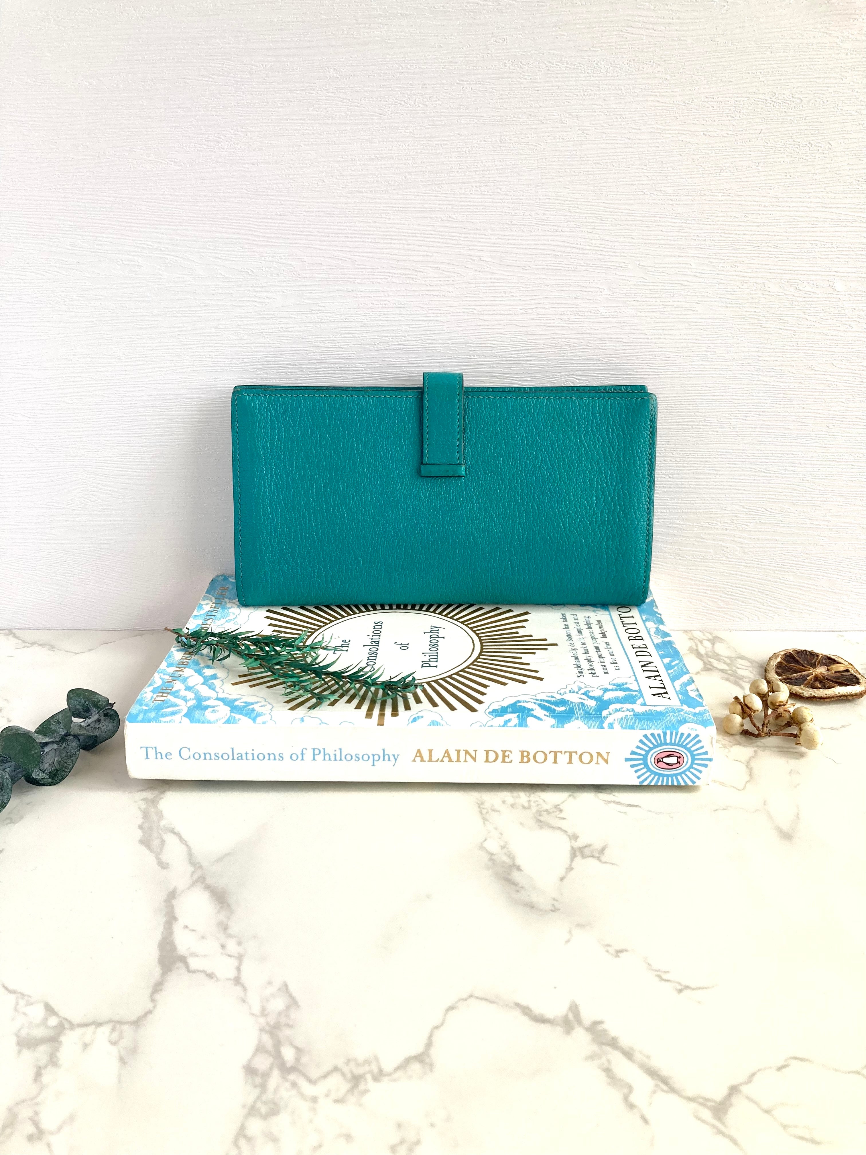 HERMES 7F Bleu Paon Bearn Bi-fold Long Wallet 
