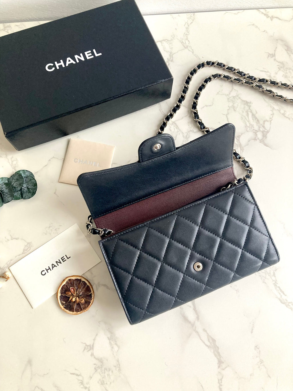 CHANEL Classic Lamb Skin Long Wallet (with Add-on Chain) 