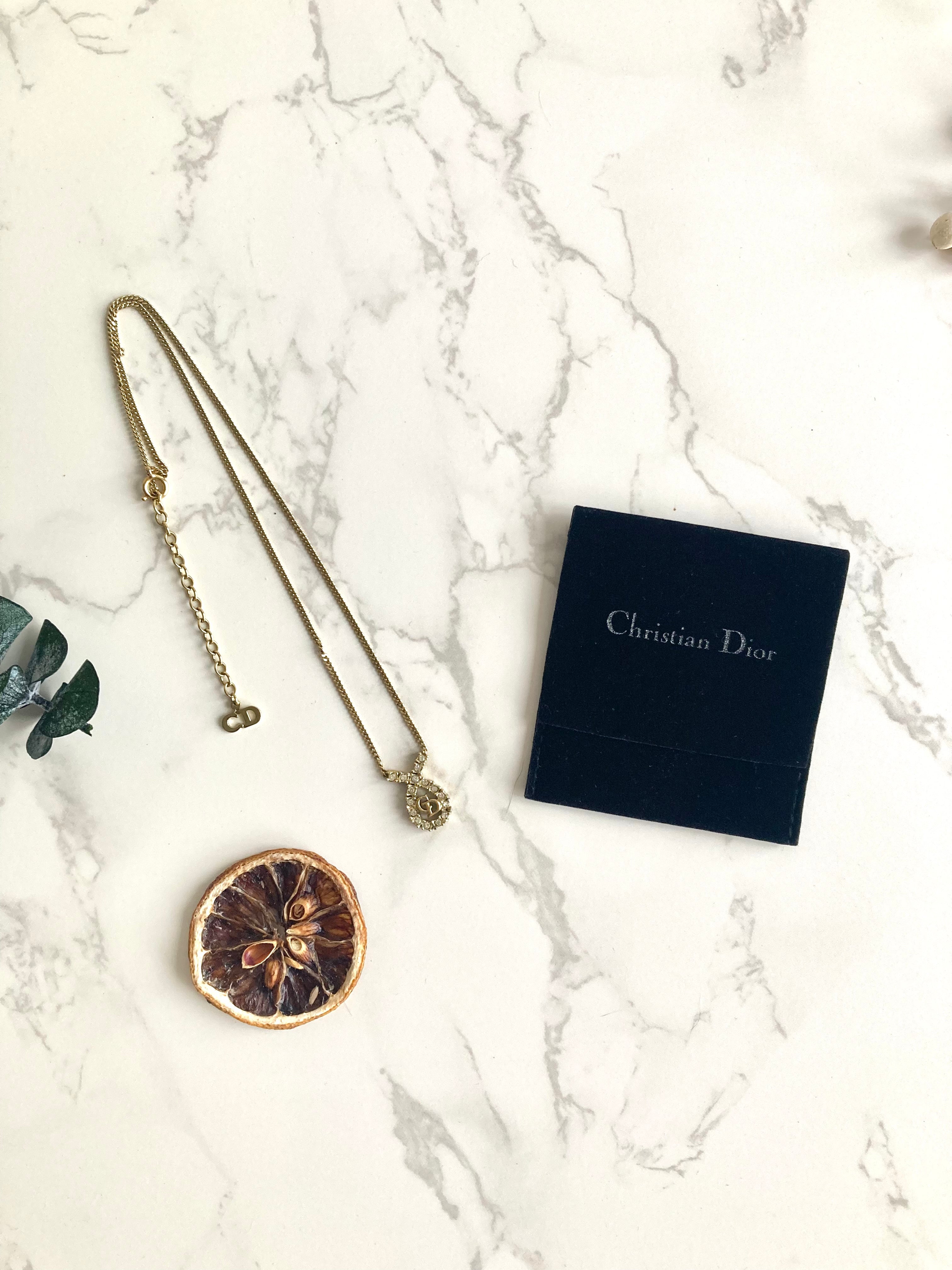 CHRISTIAN DIOR Logo Rhinestone Necklace 
