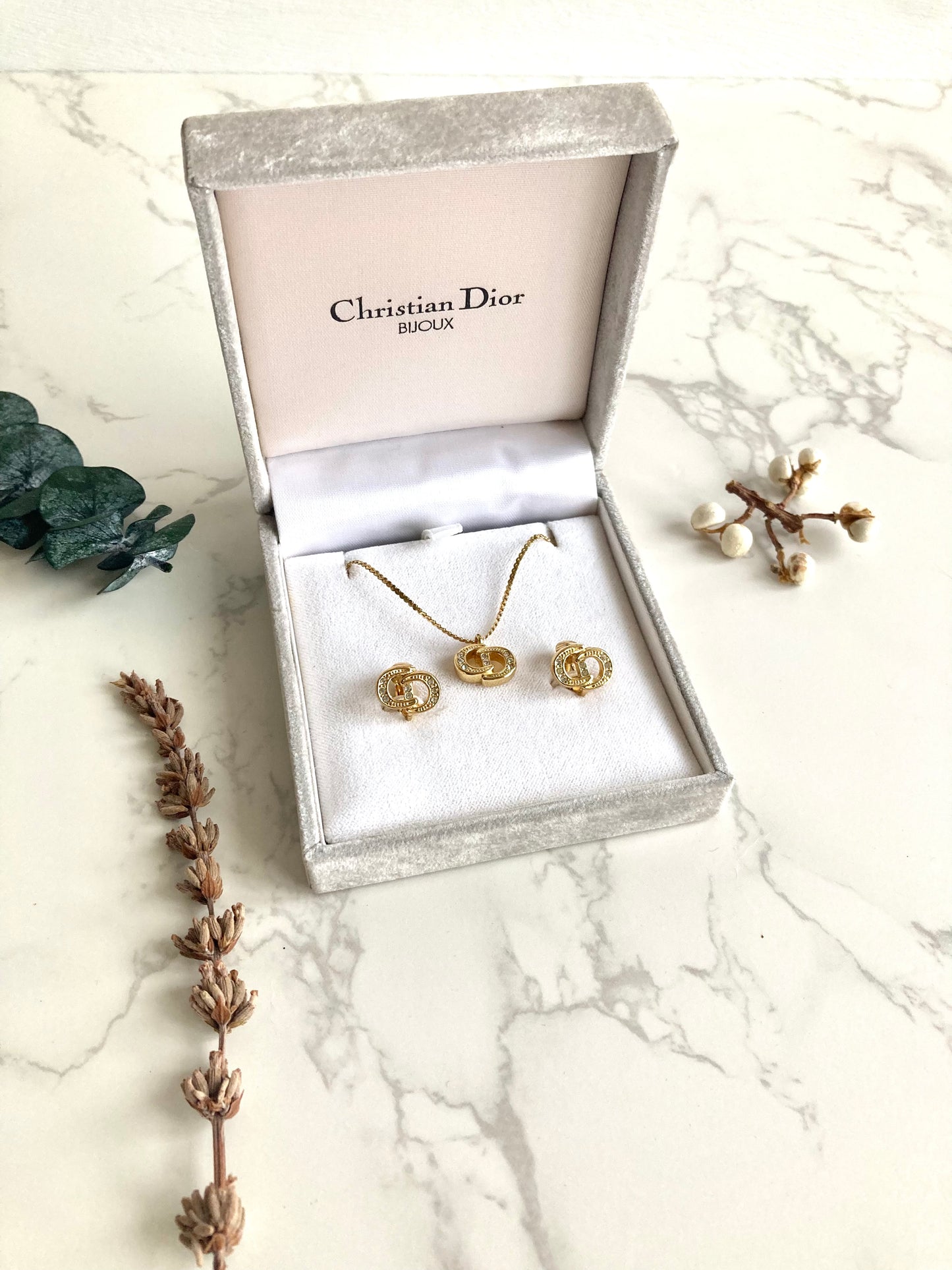 CHRISTIAN DIOR Rhinestone Necklace & Earrings Set