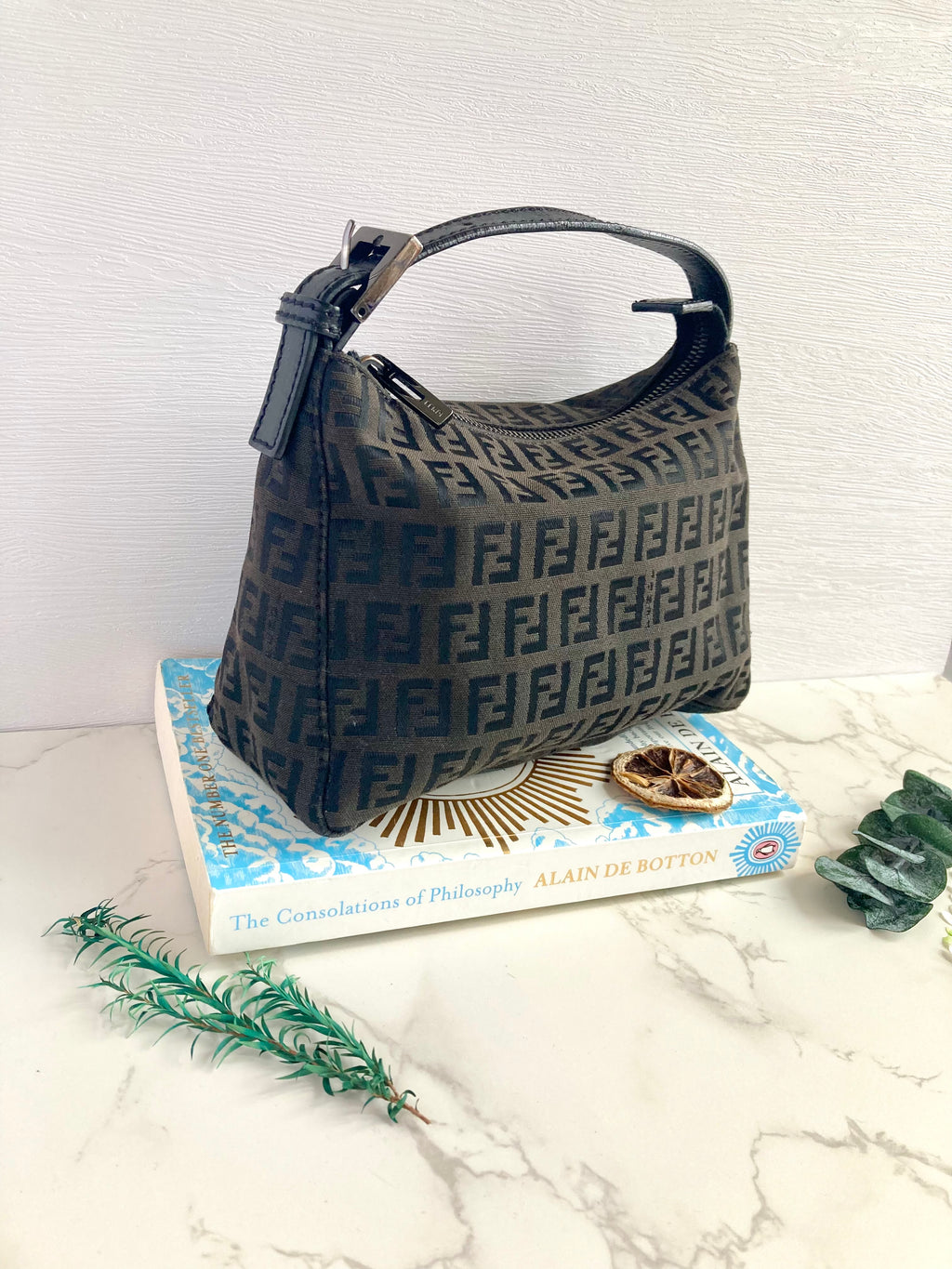FENDI Monogram Cloth Baguette Mini Bag 