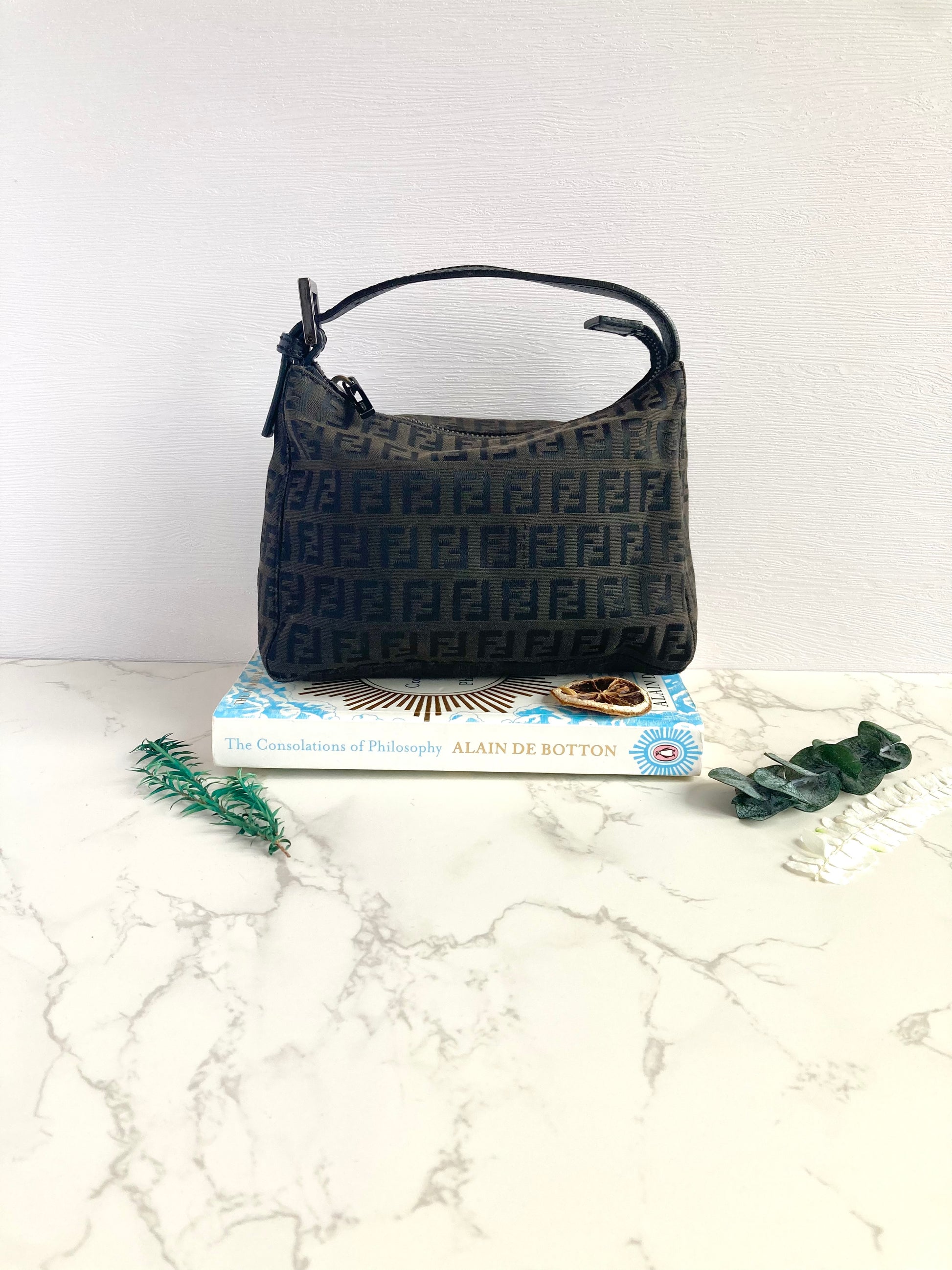 FENDI Monogram Cloth Baguette Mini Bag