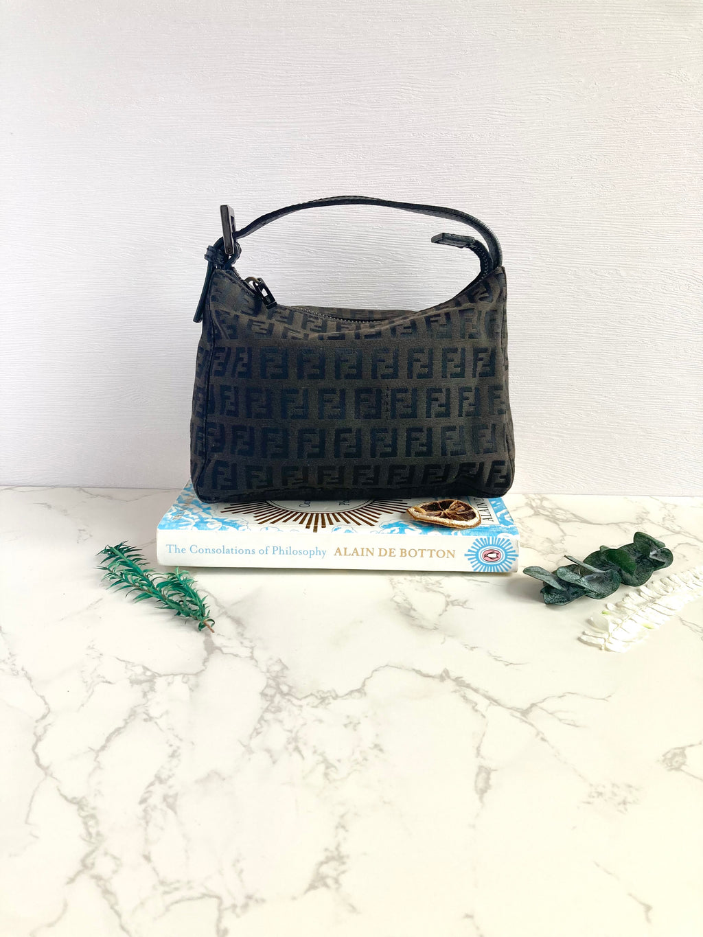 FENDI Monogram Cloth Baguette Mini Bag 