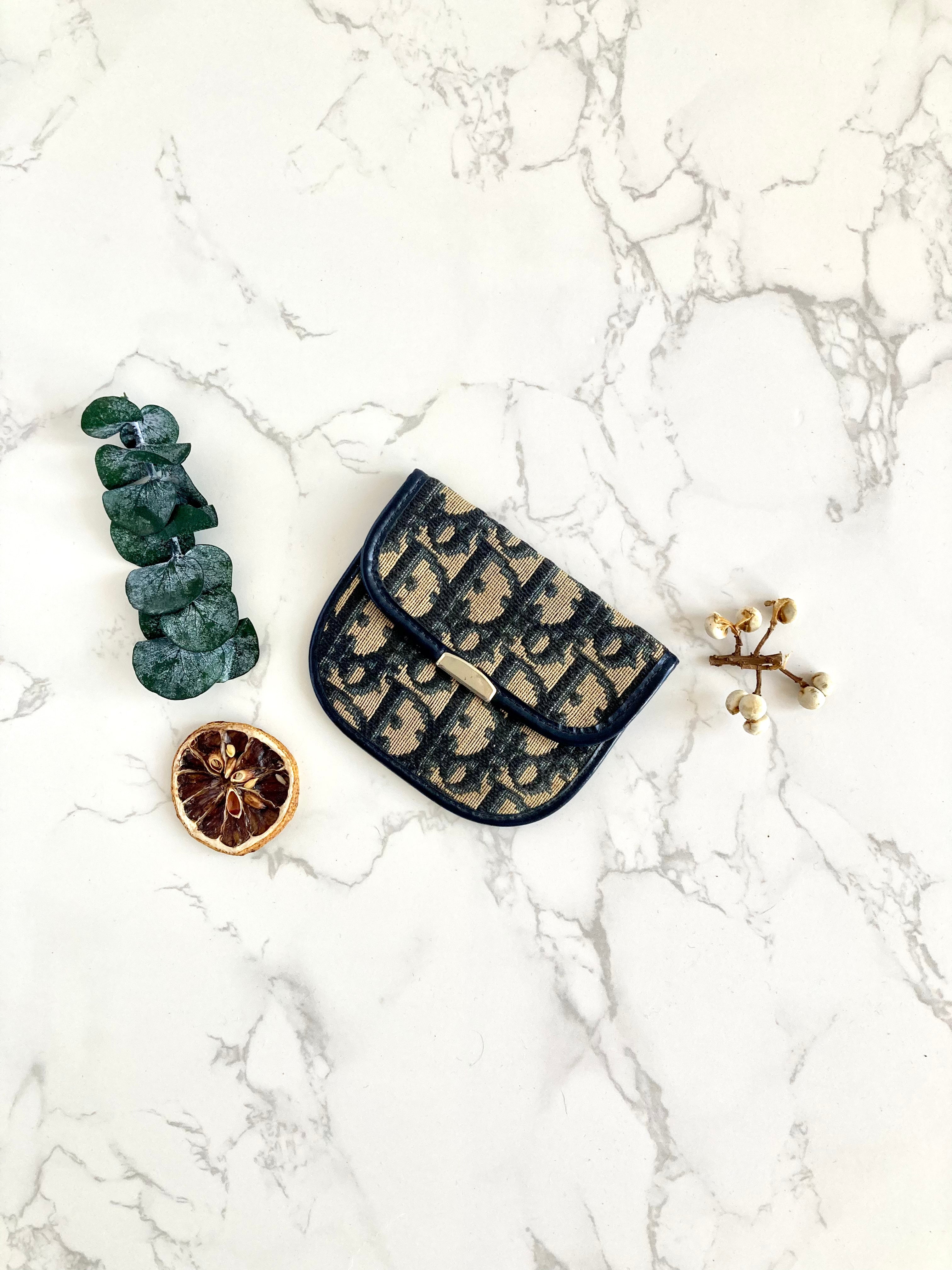 CHRISTIAN DIOR Navy Trotter Coin Case / Card Holder 