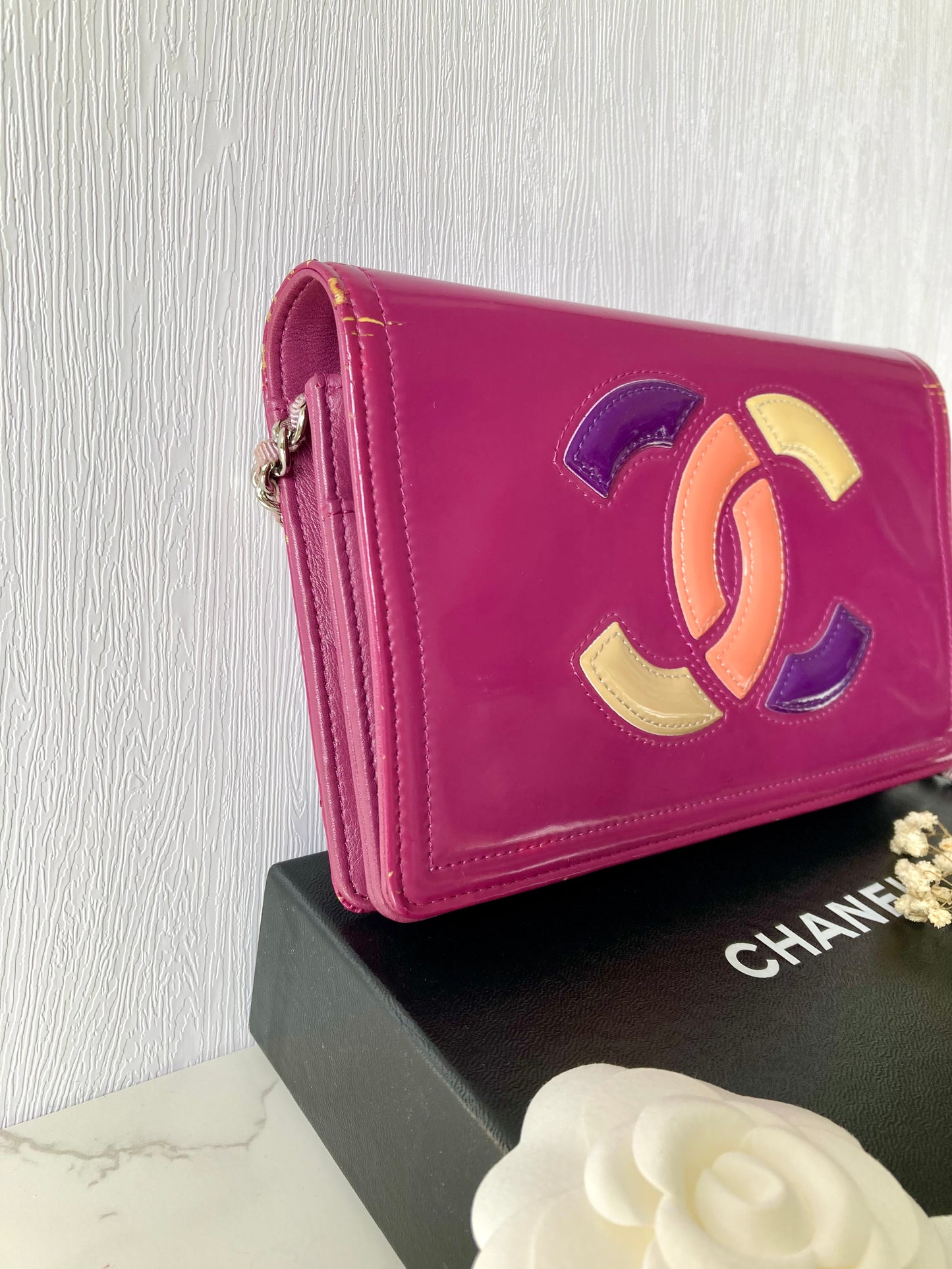 CHANEL Purple Patent Leather Wallet-On-Chain (WOC)