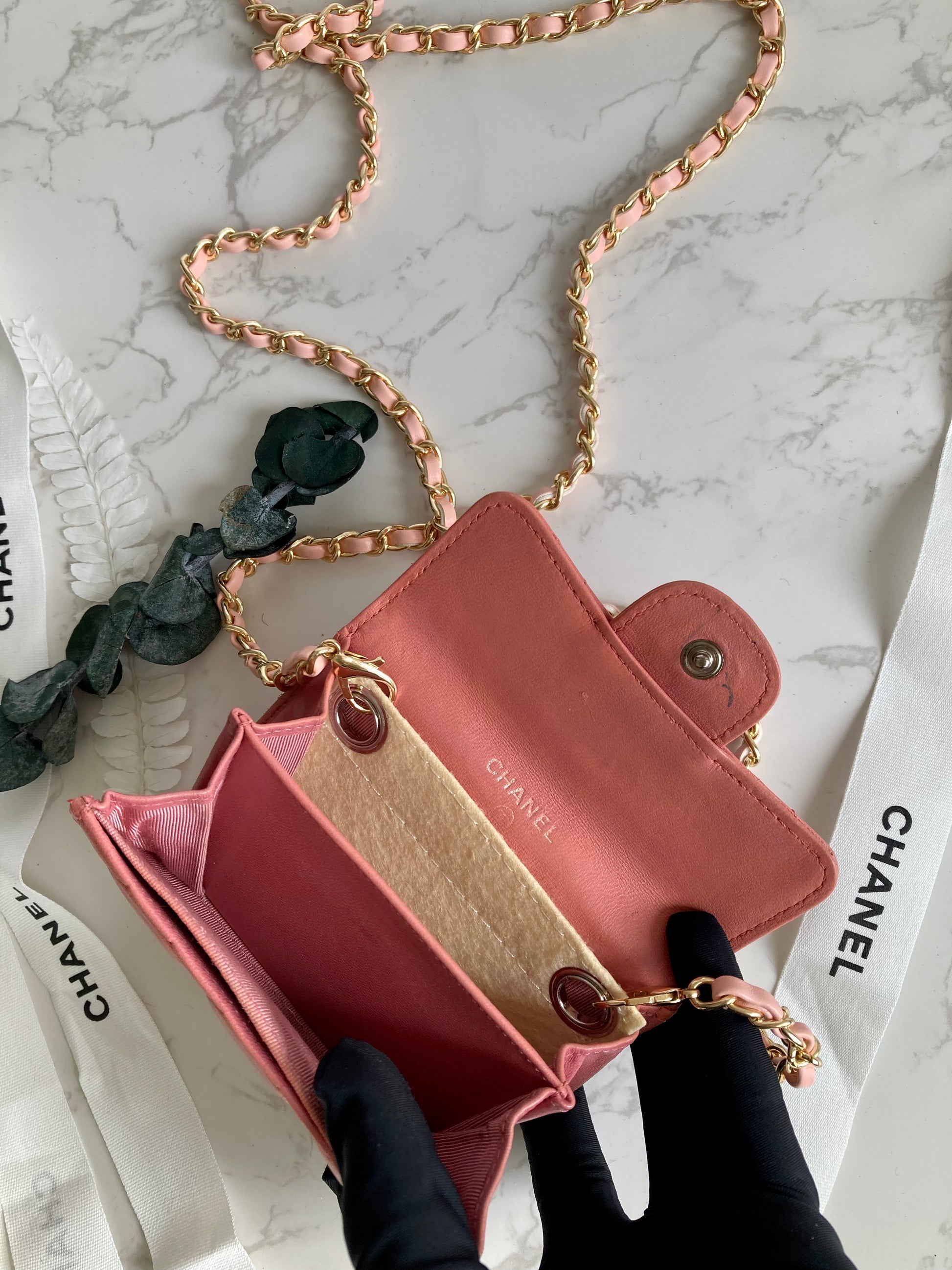 CHANEL Pink XL Card Holder Wallet (with add-on Chain)