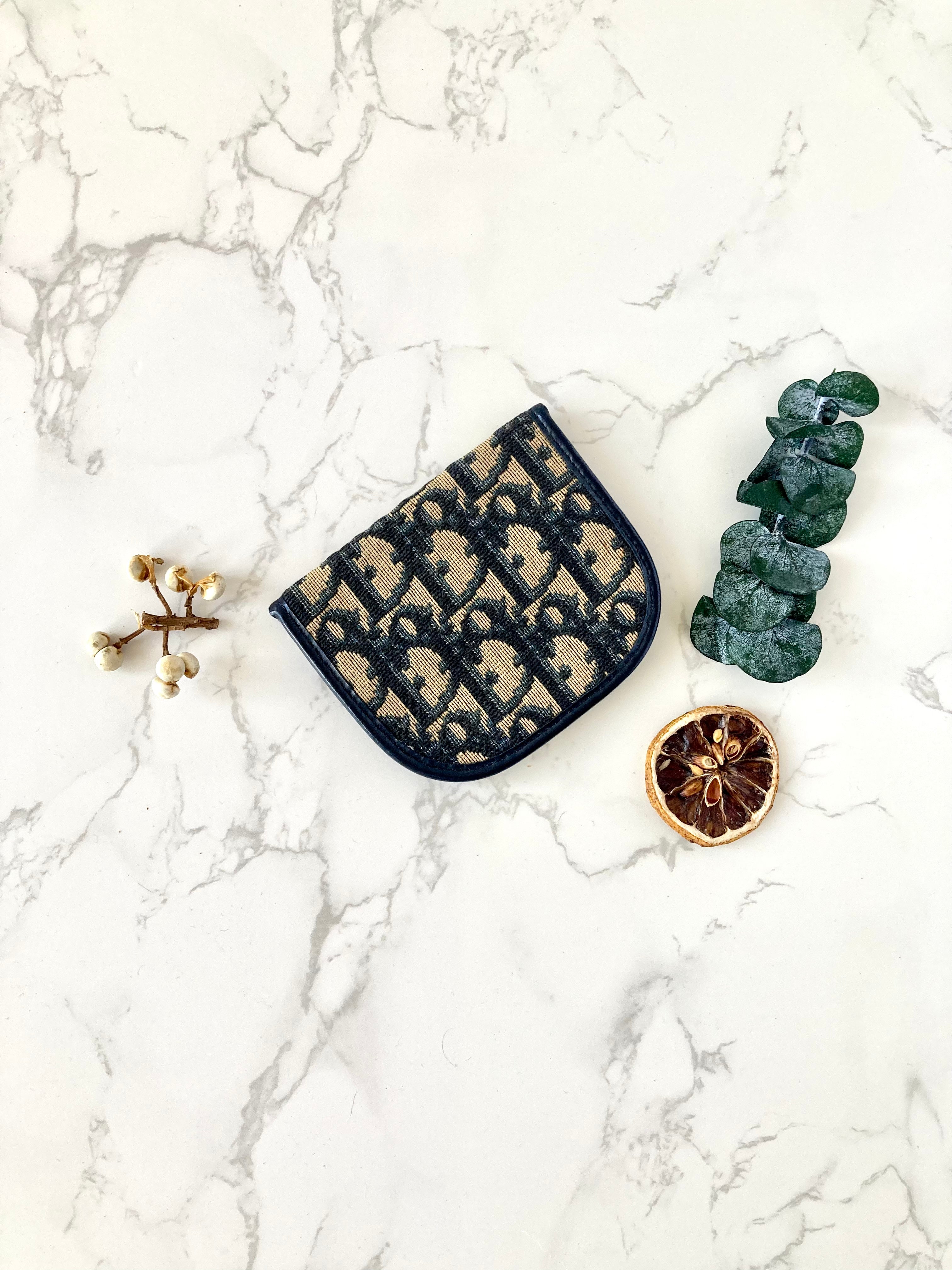 CHRISTIAN DIOR Navy Trotter Coin Case / Card Holder 