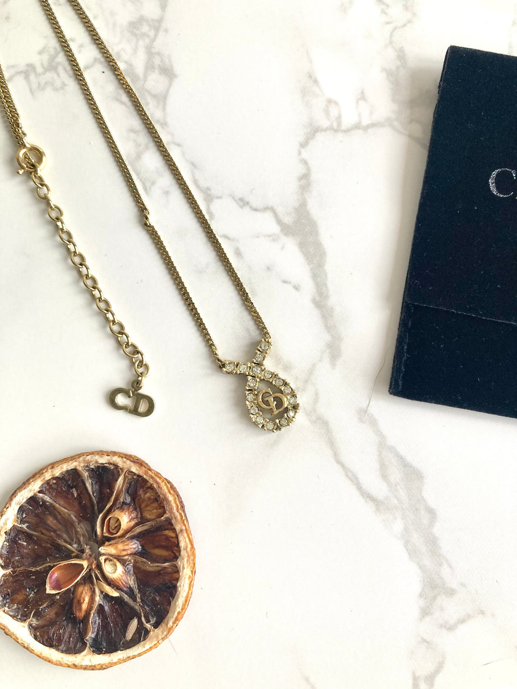 CHRISTIAN DIOR Logo Rhinestone Necklace