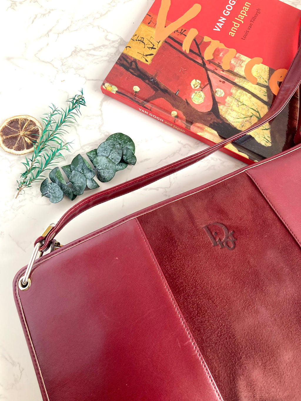 CHRISTIAN DIOR Burgundy Leather Two-way Bag 