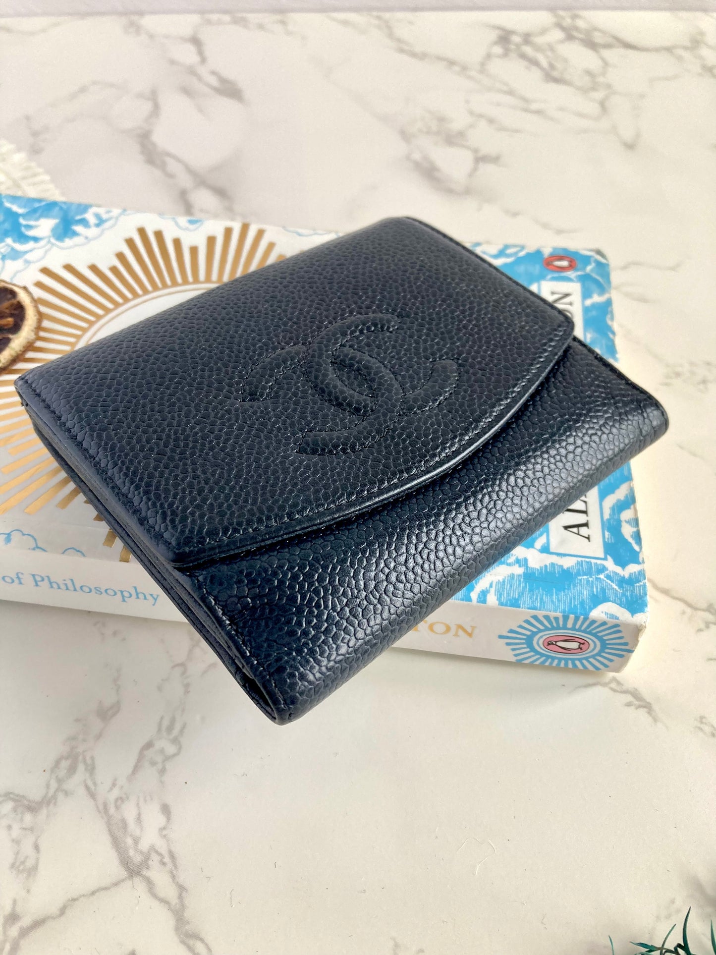 CHANEL Black Caviar Leather Compact Wallet