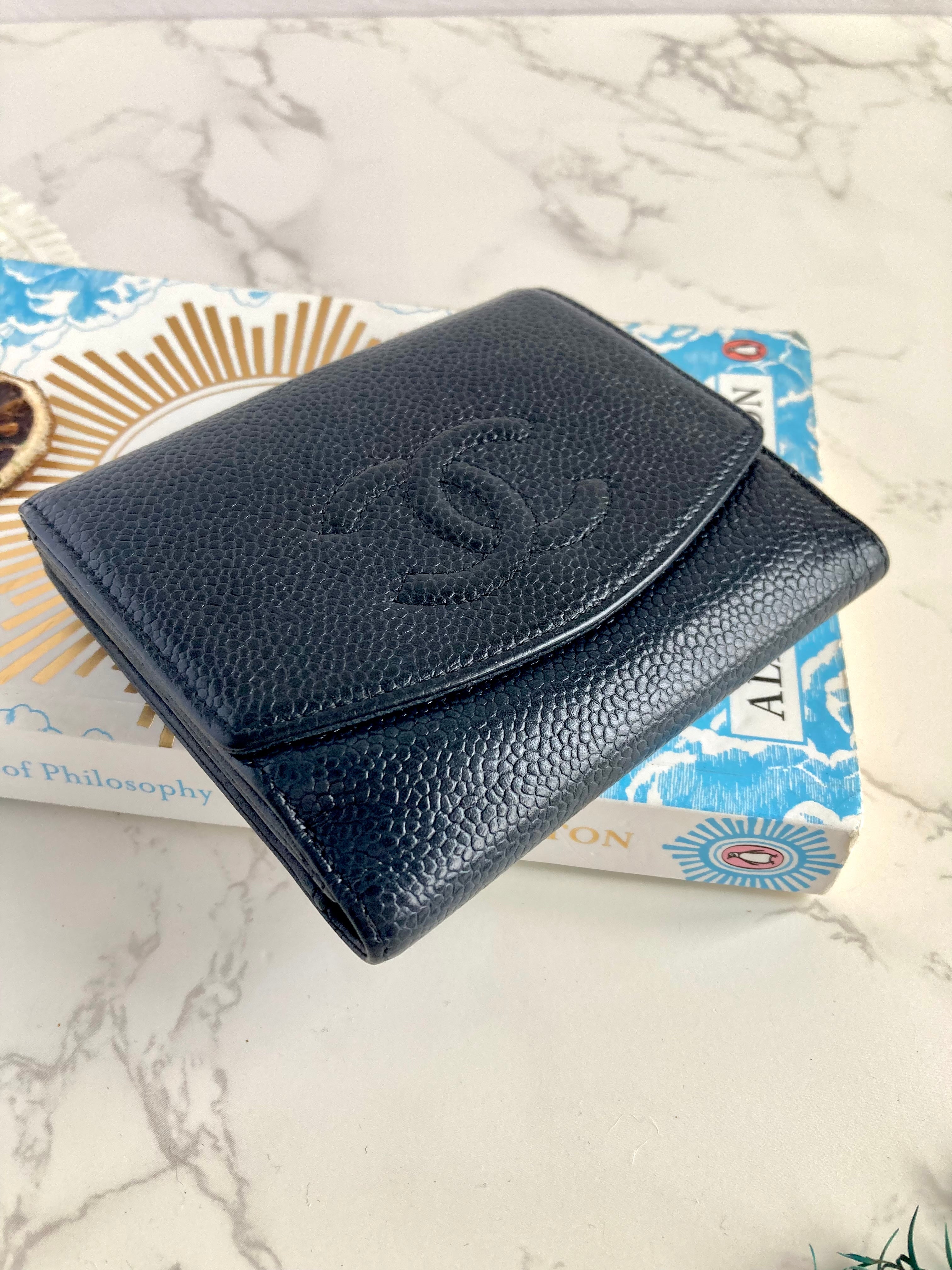 CHANEL Black Caviar Leather Compact Wallet
