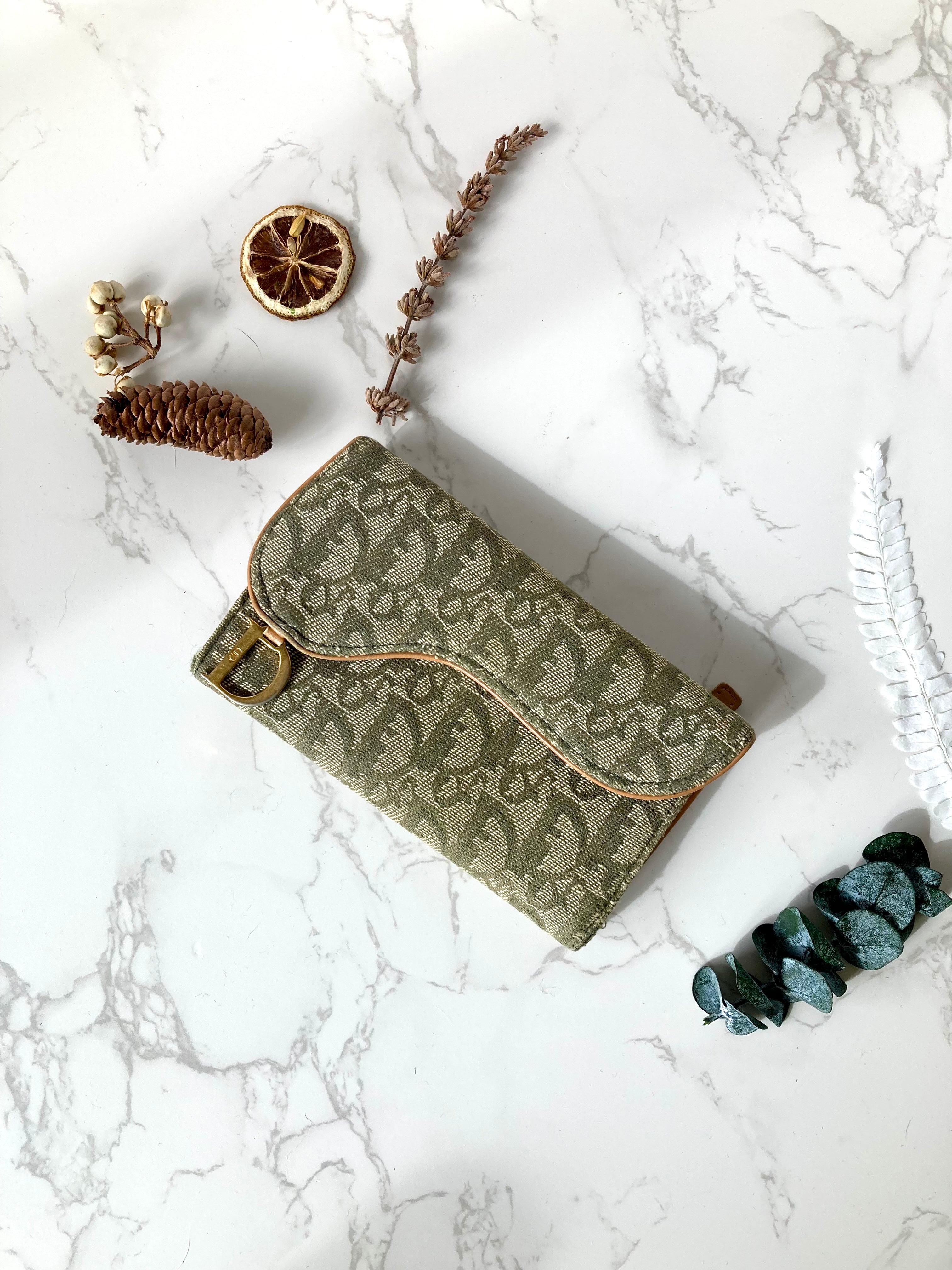 CHRISTIAN DIOR Olive x Beige Trotter Saddle Wallet 