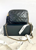 CHANEL Year 1989-1991 Series 1 Lamb Skin Black Classic Camera Bag 