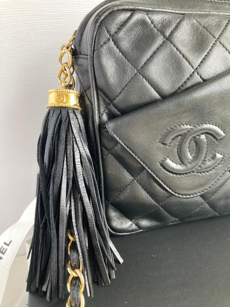 CHANEL Year 1989-1991 Series 1 Lamb Skin Black Classic Camera Bag 