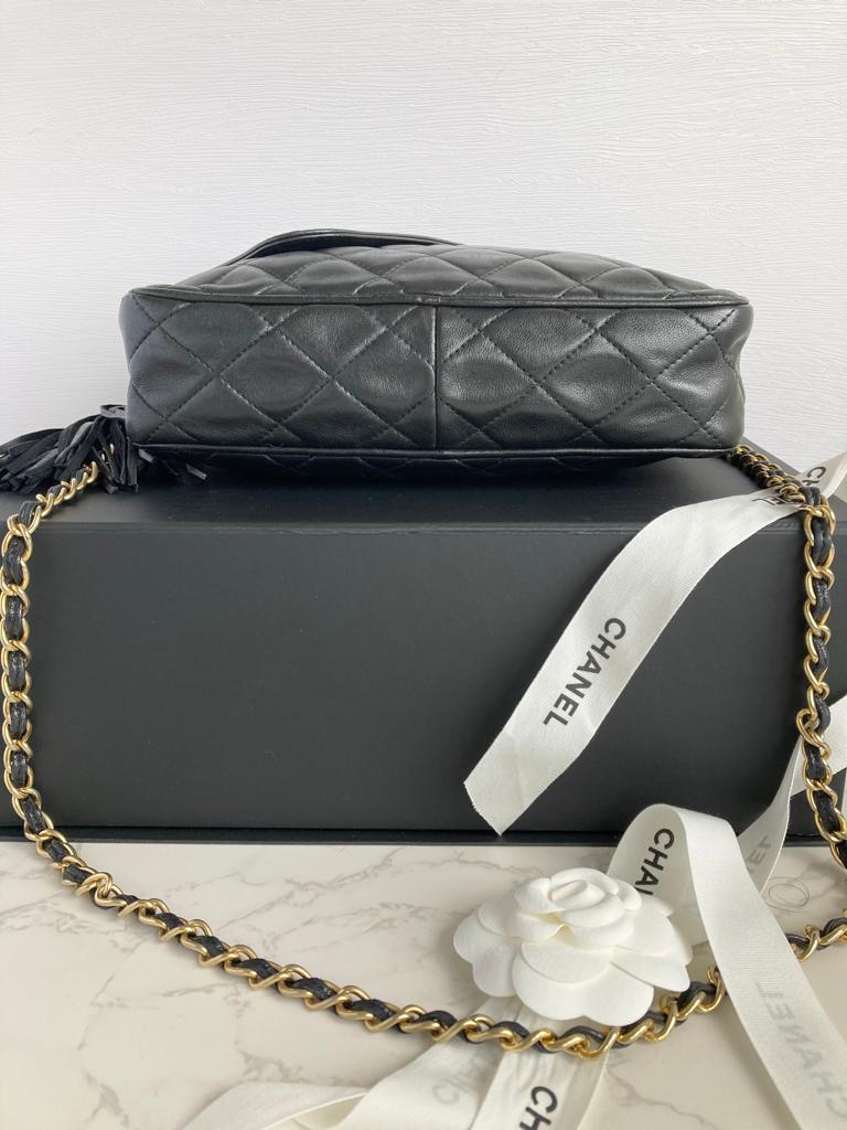 CHANEL Year 1989-1991 Series 1 Lamb Skin Black Classic Camera Bag 