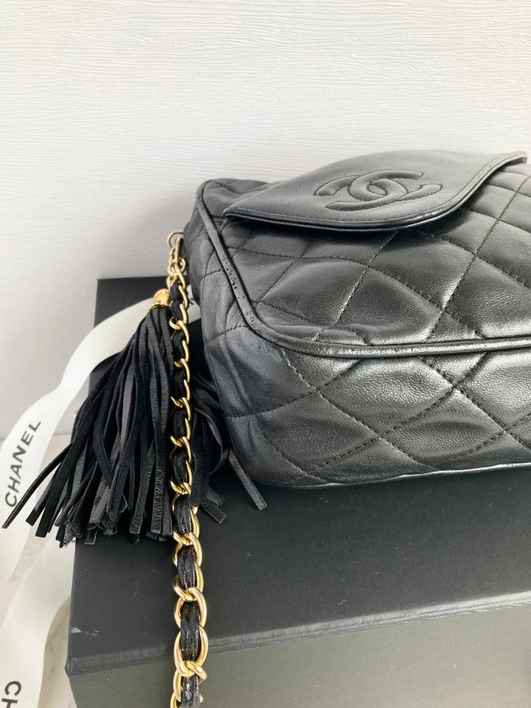 CHANEL Year 1989-1991 Series 1 Lamb Skin Black Classic Camera Bag 