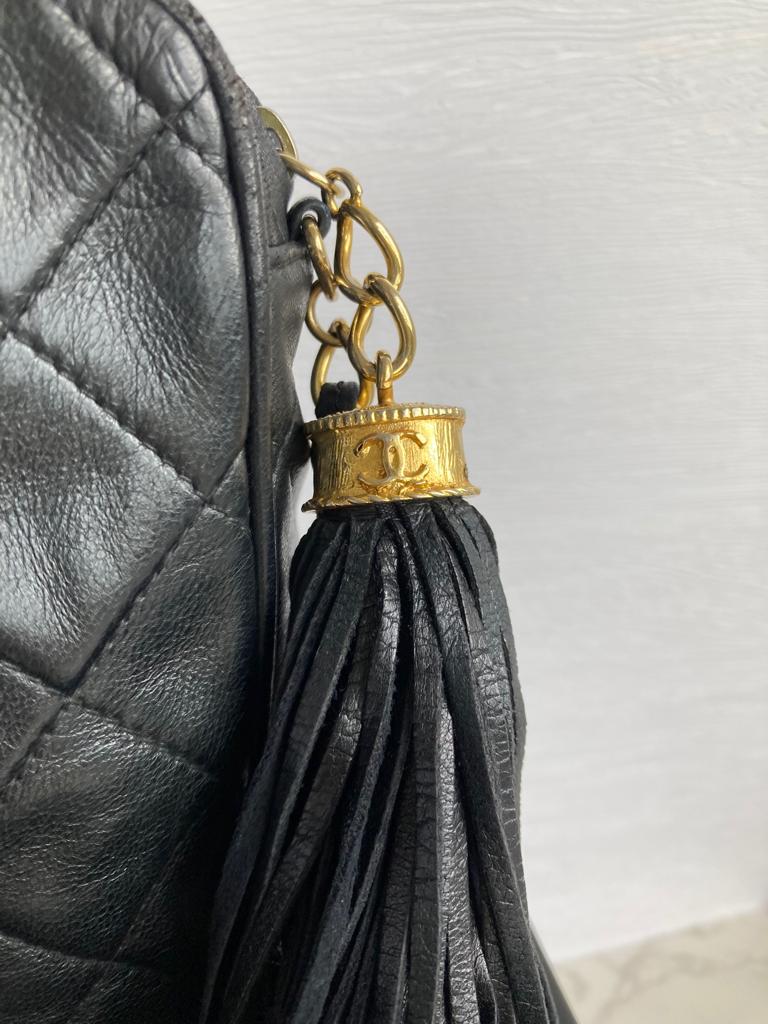 CHANEL Year 1989-1991 Series 1 Lamb Skin Black Classic Camera Bag 